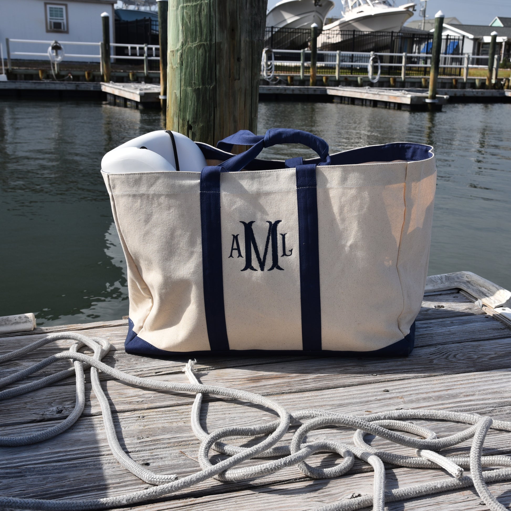 Monogram Canvas Bag, Beach Tote, Boat Tote