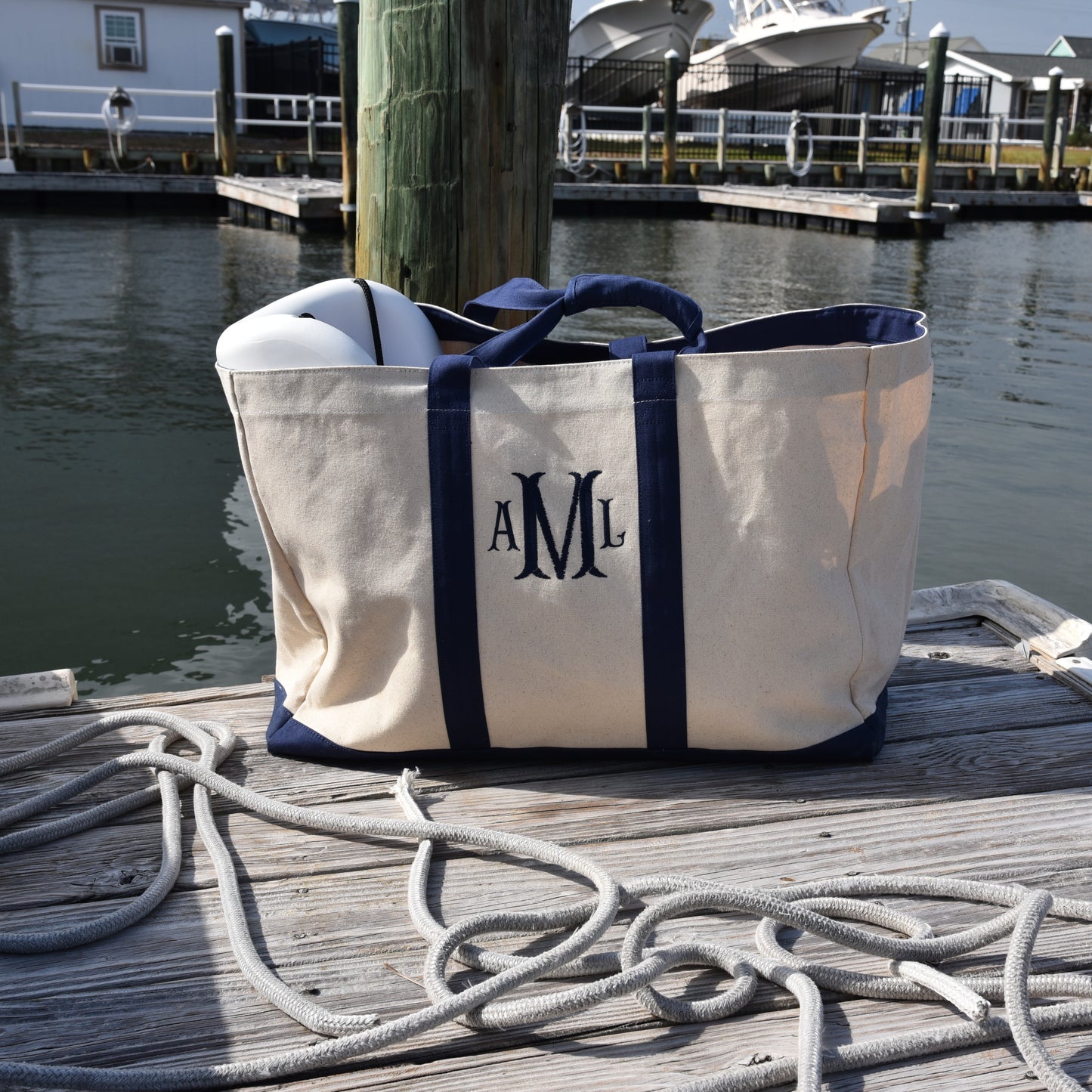Monogram Canvas Bag, Beach Tote, Boat Tote