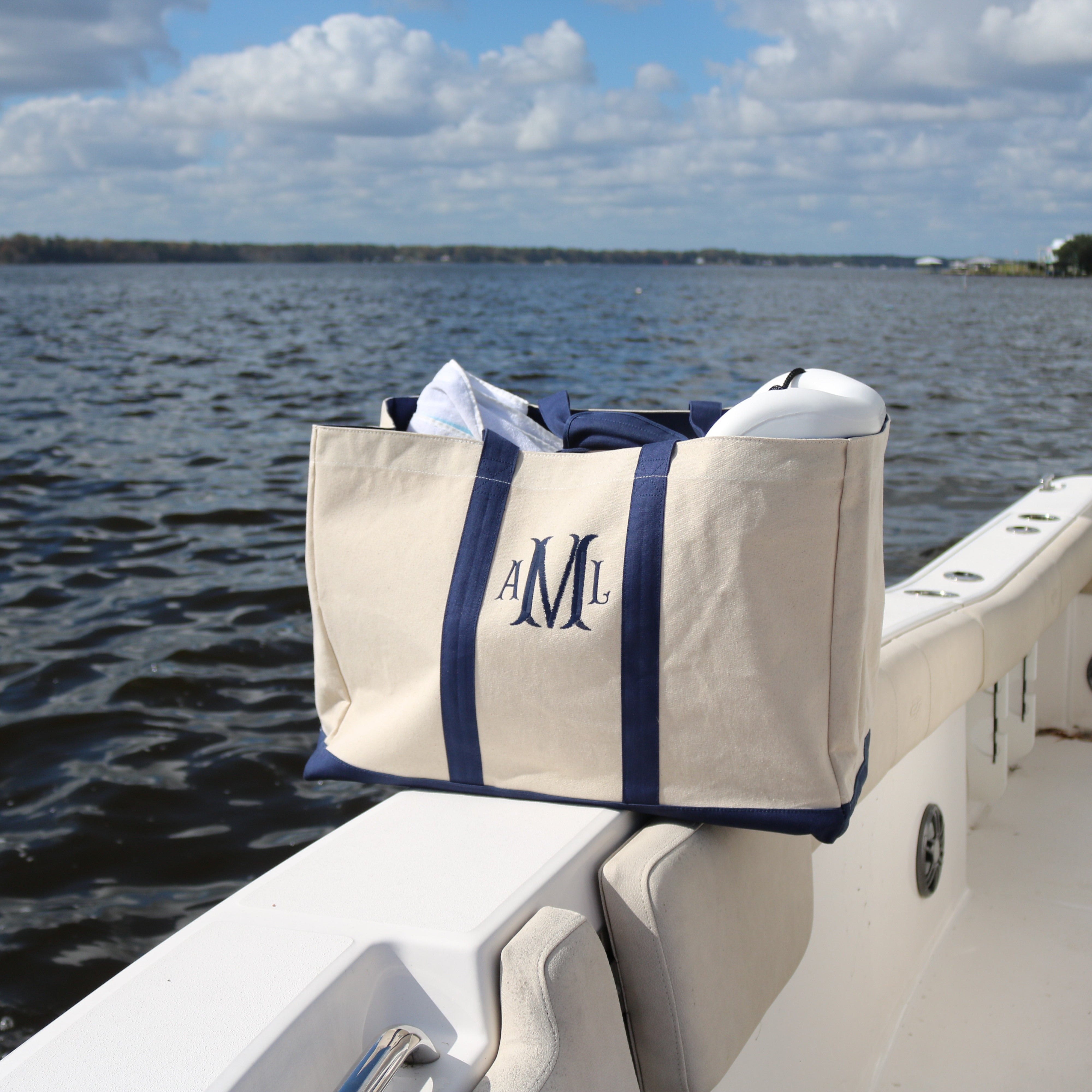 Boat Tote, Canvas Boat Bag, Monogram Boat Bag